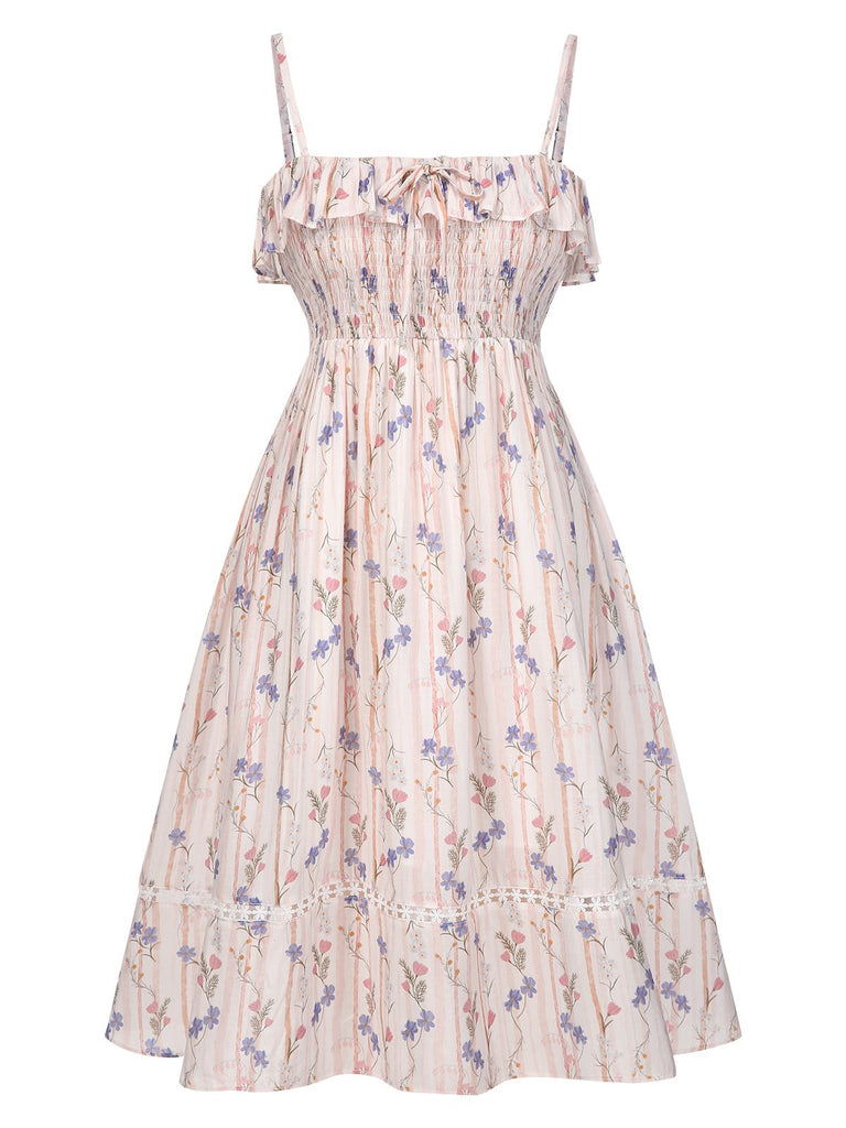 [Pre-Sale] [Plus Size] Pink 1970s Floral Ruffle-Hem Dress