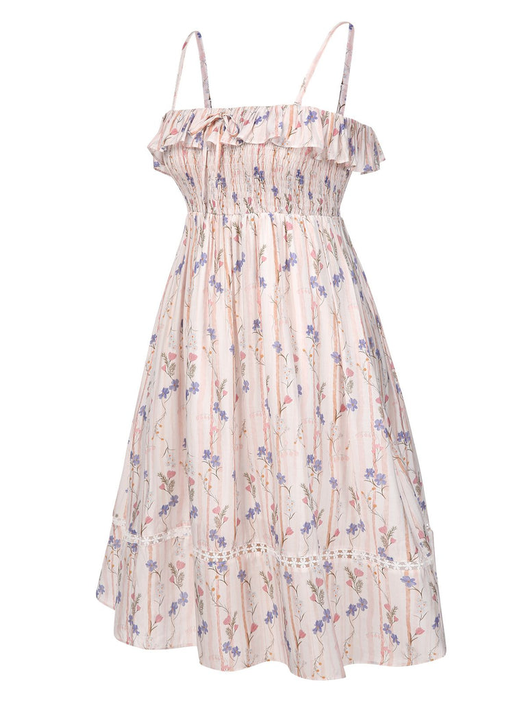 [Pre-Sale] [Plus Size] Pink 1970s Floral Ruffle-Hem Dress