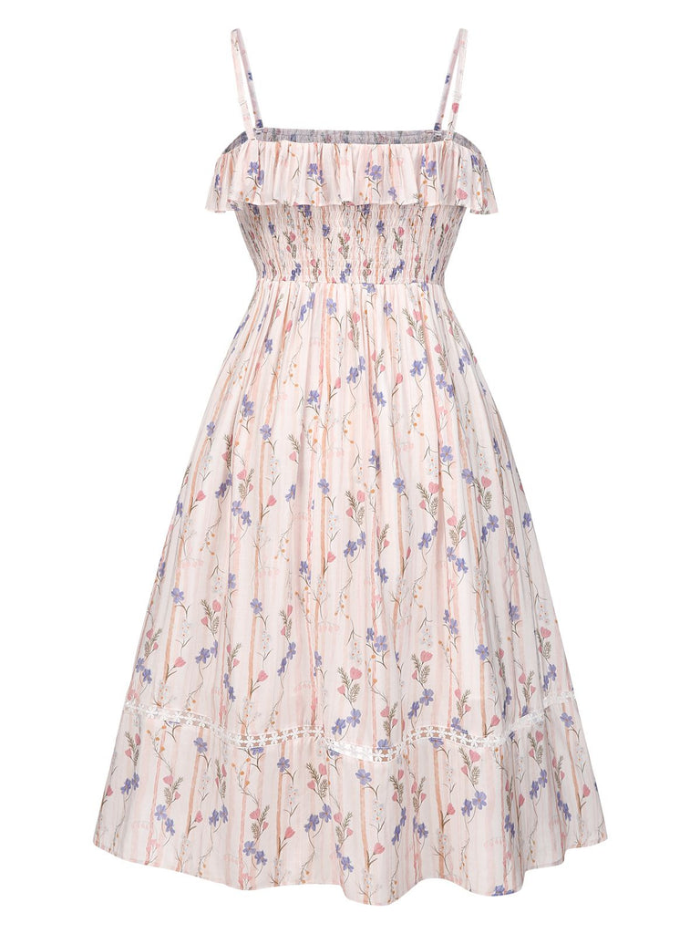 [Pre-Sale] [Plus Size] Pink 1970s Floral Ruffle-Hem Dress