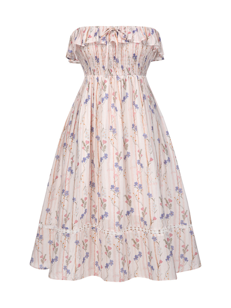 [Pre-Sale] [Plus Size] Pink 1970s Floral Ruffle-Hem Dress
