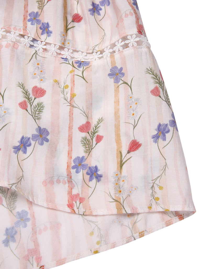 [Pre-Sale] [Plus Size] Pink 1970s Floral Ruffle-Hem Dress