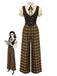 [Pre-Sale] Brown 1930s Fake 3PCS Bow Plaid Jumpsuit