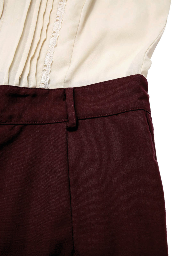 [Pre-Sale] Apricot & Red 1940s Tucked Lace Belted Jumpsuit