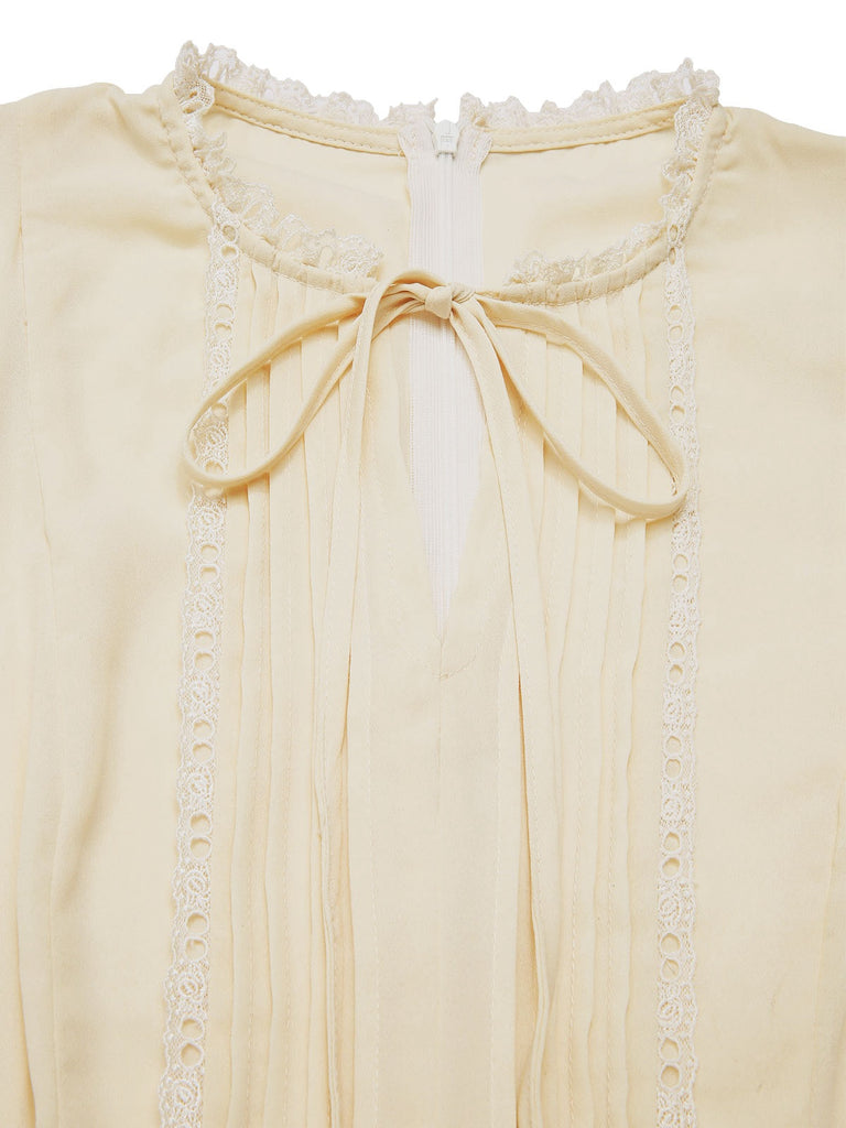 [Pre-Sale] Apricot & Red 1940s Tucked Lace Belted Jumpsuit