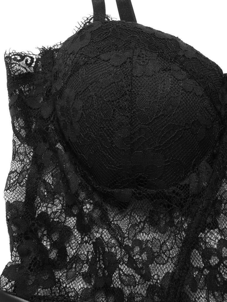 [Pre-Sale] Black 1930s Lace Leather Bandeau Jumpsuit