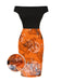 [Pre-Sale] Orange & Black 1960s Off-Shoulder Castle Bat Moon Dress