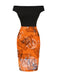 [Pre-Sale] Orange & Black 1960s Off-Shoulder Castle Bat Moon Dress