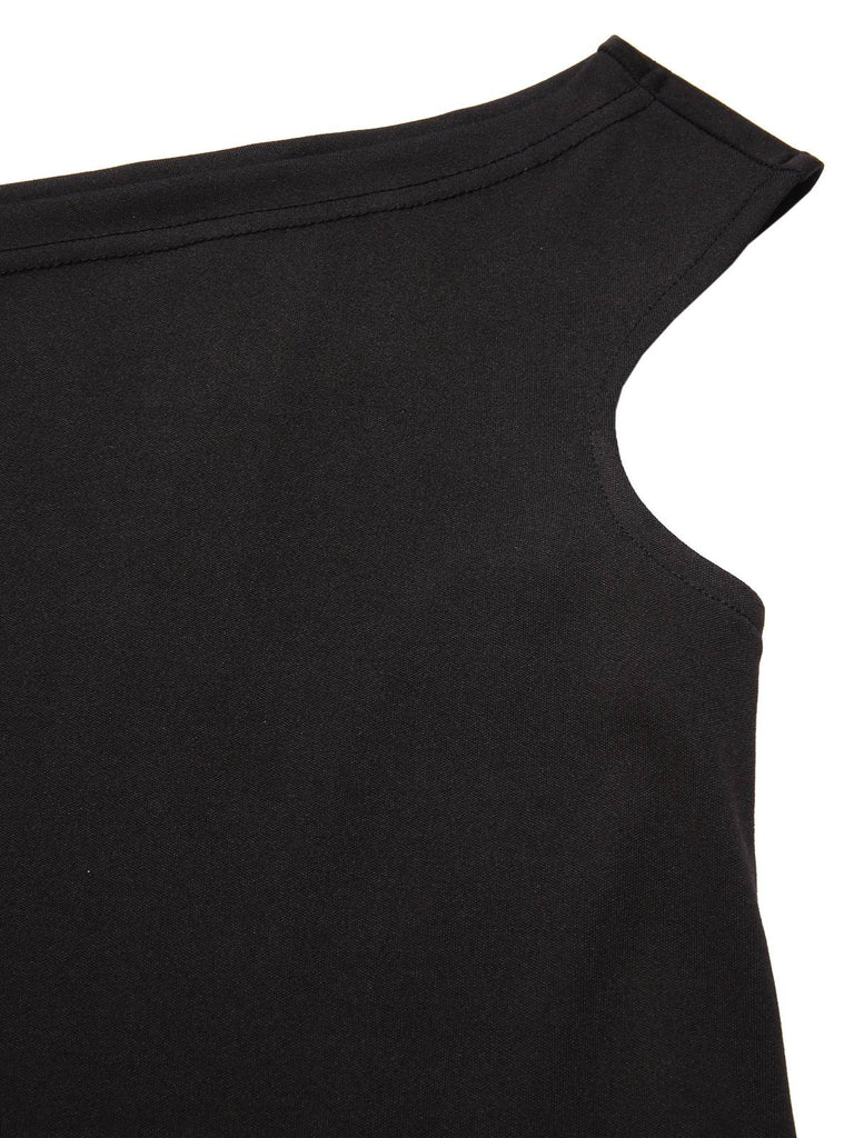 [Pre-Sale] Orange & Black 1960s Off-Shoulder Castle Bat Moon Dress