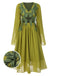 [Pre-Sale] Green Yellow 1970s Elf Fairy Embroidered Chiffon Dress