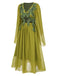 [Pre-Sale] Green Yellow 1970s Elf Fairy Embroidered Chiffon Dress
