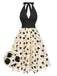 [Pre-Sale] Beige 1950s Roses Mesh Halter Dress