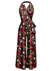 [Pre-Sale] 1960s Halter Colorblock Halloween Print Sleeveless Jumpsuit