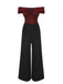 [Pre-Sale] Wine Red 1930s Off Shoulder Wide Leg Sequin Jumpsuit