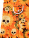 [Pre-Sale] Orange 1960s Halloween Skull Floral Print V-Neck Dress