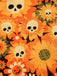 [Pre-Sale] Orange 1960s Halloween Skull Floral Print V-Neck Dress