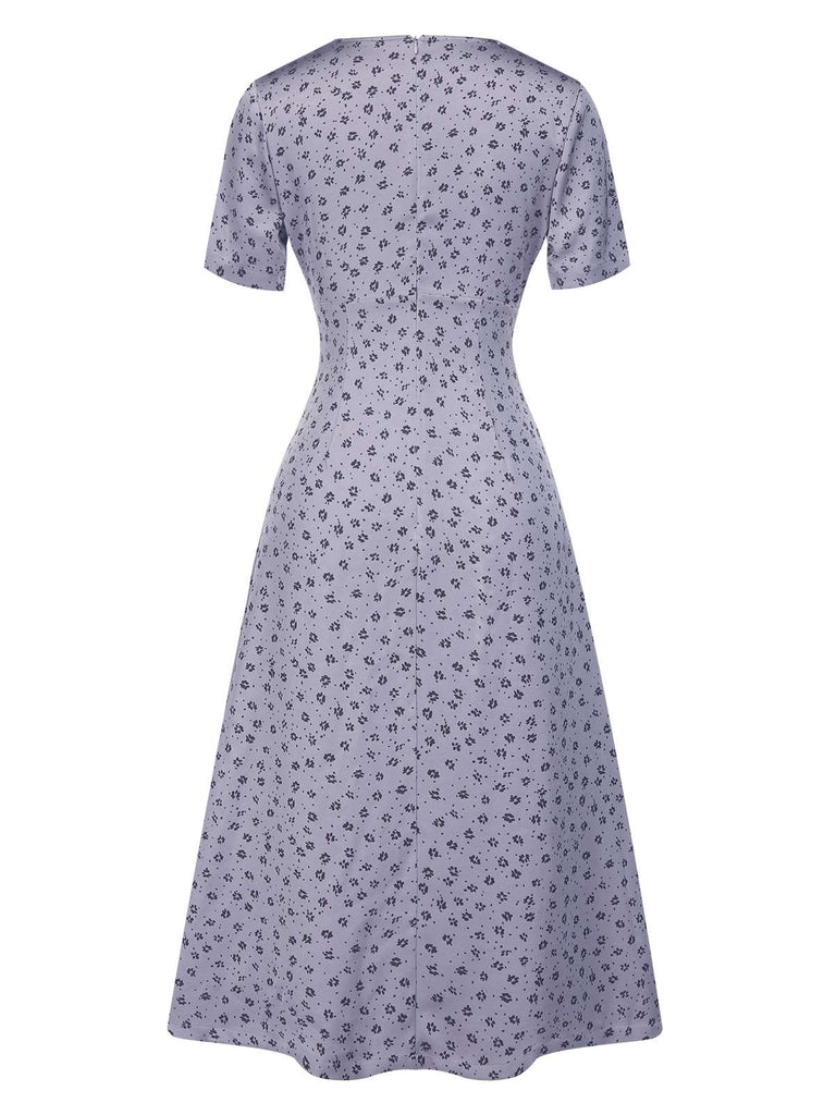 [Pre-Sale] Lavender 1940s Satin Ditsy Floral Lace V-Neck Dress