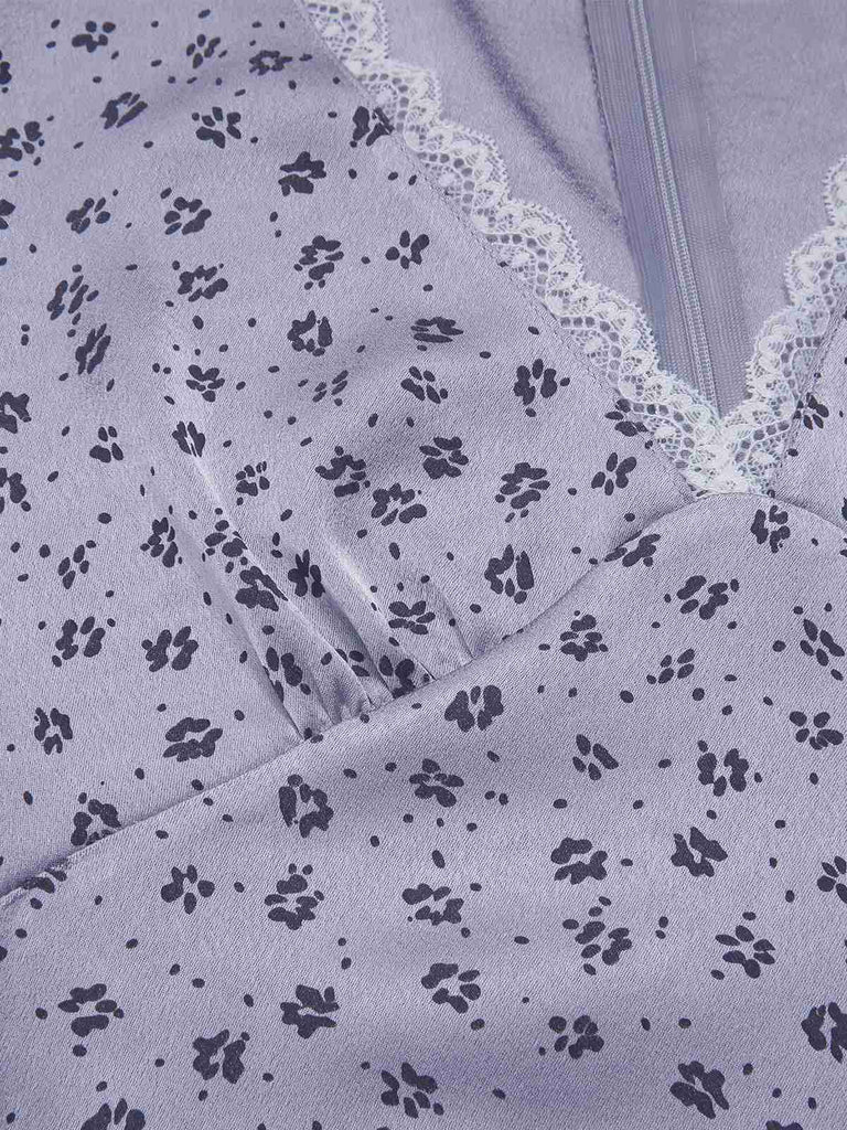 [Pre-Sale] Lavender 1940s Satin Ditsy Floral Lace V-Neck Dress