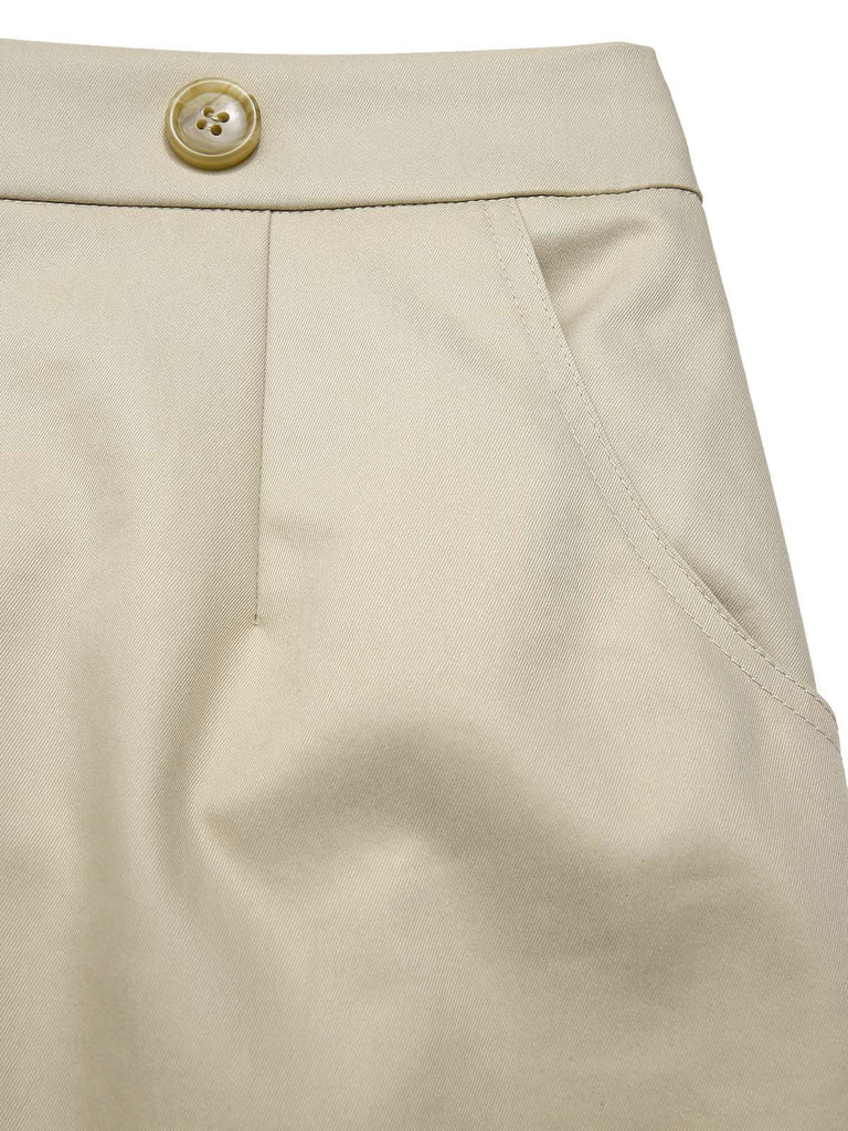 [Pre-Sale] 2PCS Khaki 1980s Lapel Belted Jacket & Pencil Skirt