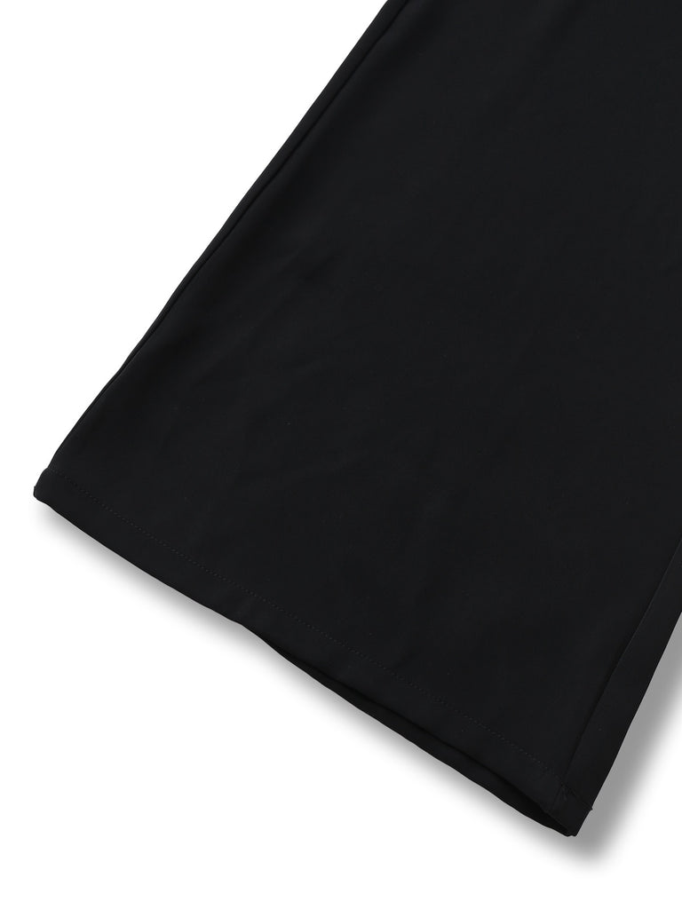 [Pre-Sale] Black 1950s Solid Sheer Sleeve Ruffled Collar Jumpsuit