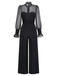 [Pre-Sale] Black 1950s Solid Sheer Sleeve Ruffled Collar Jumpsuit