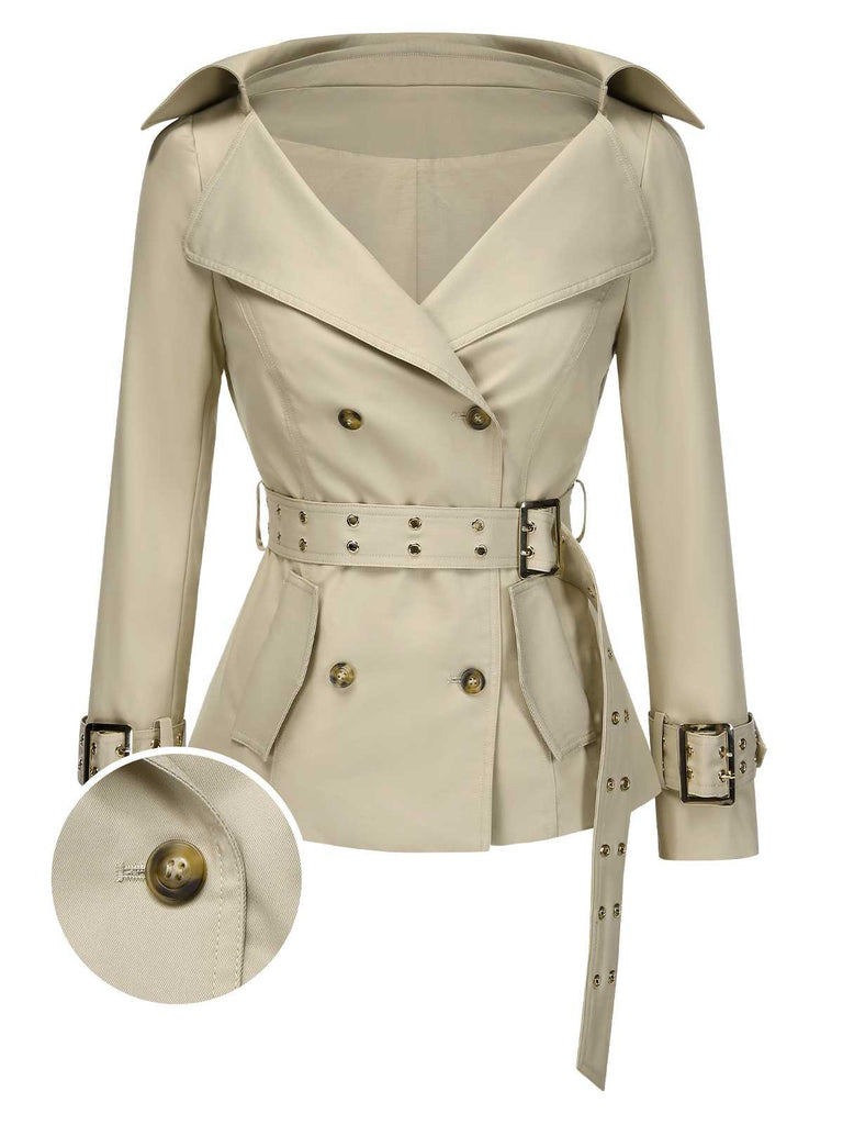 [Pre-Sale] Khaki 1980s Lapel Double-Breasted Belted Jacket