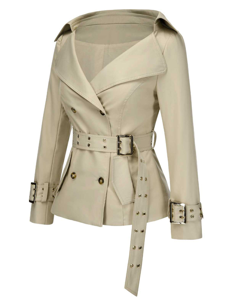 [Pre-Sale] Khaki 1980s Lapel Double-Breasted Belted Jacket