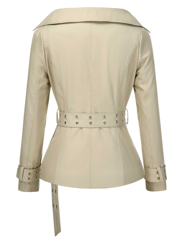 [Pre-Sale] Khaki 1980s Lapel Double-Breasted Belted Jacket
