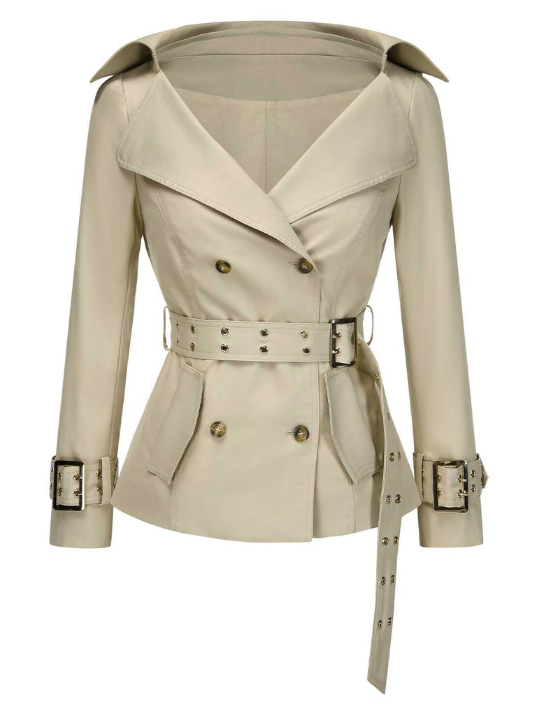 [Pre-Sale] 2PCS Khaki 1980s Lapel Belted Jacket & Pencil Skirt