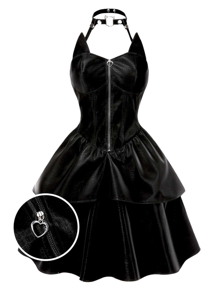 [Pre-Sale] Black 1950s Halloween Cat Girl Leather Dress