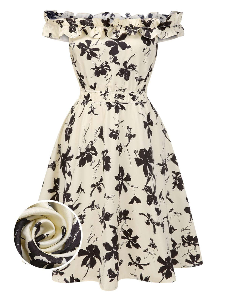 [Pre-Sale] [Plus-Size] 1950s Off Shoulder Ruffle Floral Swing Dress