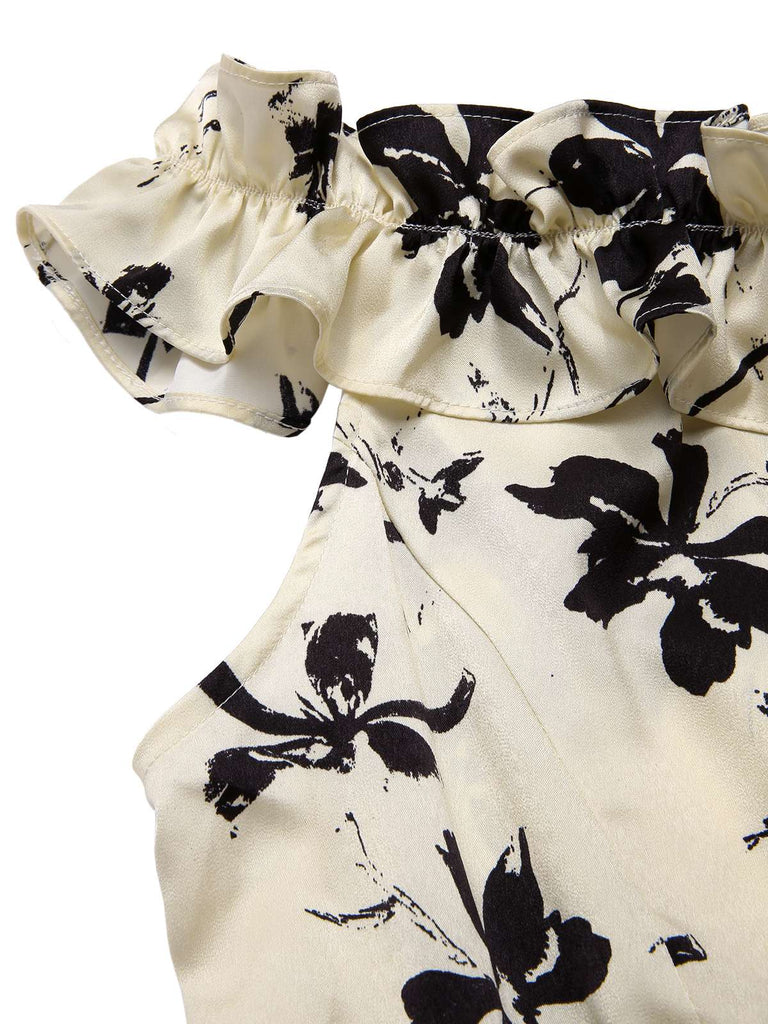 [Pre-Sale] [Plus-Size] 1950s Off Shoulder Ruffle Floral Swing Dress
