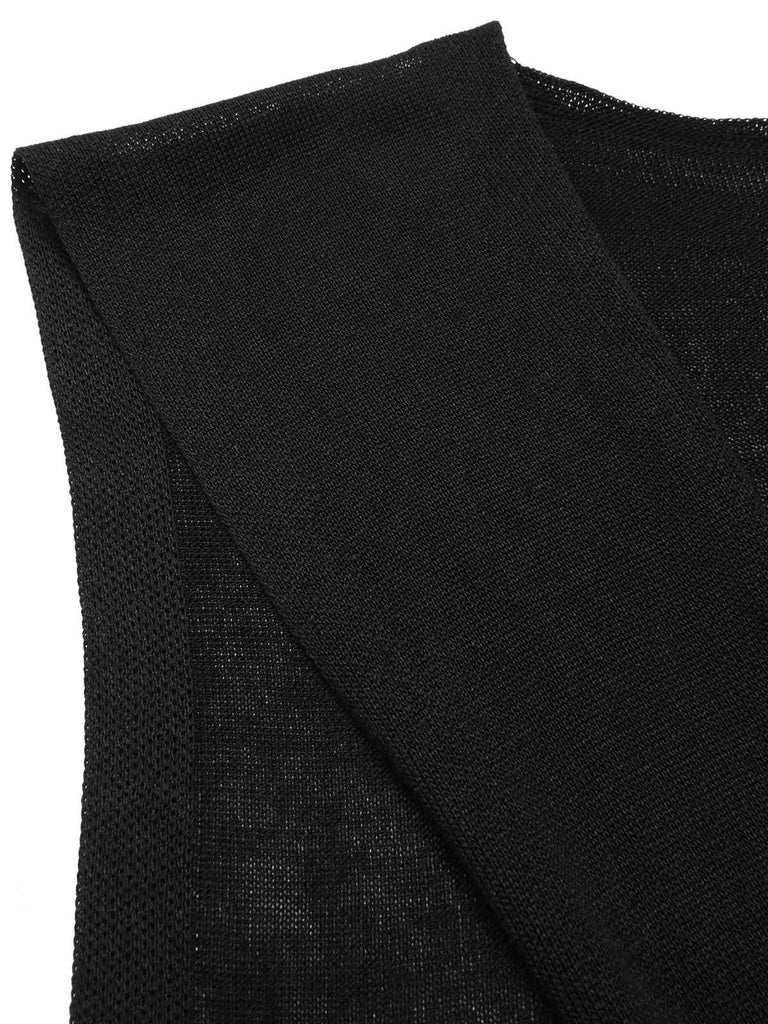 Black 1940s Shirt Collar Stripe Jumpsuit With Cape