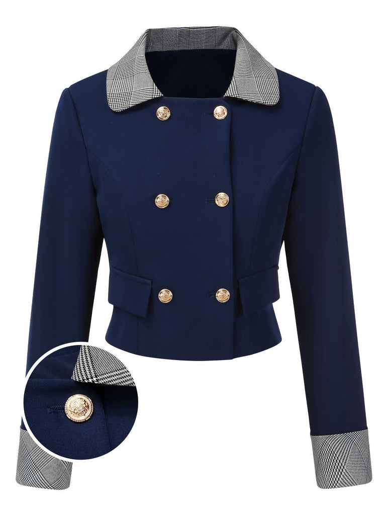 [Pre-Sale] Navy Blue 1950s Plaids Collar Cropped Blazer