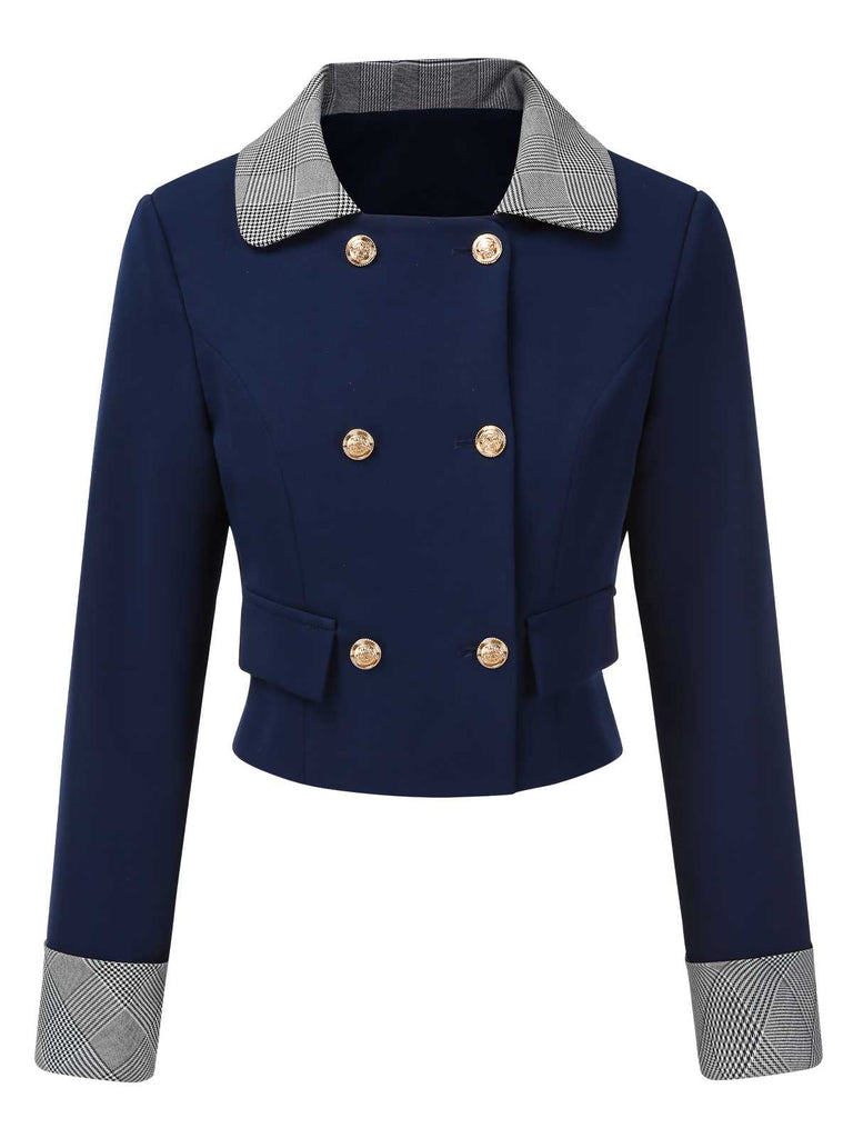 [Pre-Sale] Navy Blue 1950s Plaids Collar Cropped Blazer