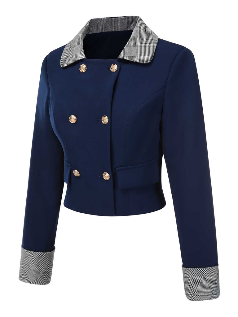 [Pre-Sale] Navy Blue 1950s Plaids Collar Cropped Blazer