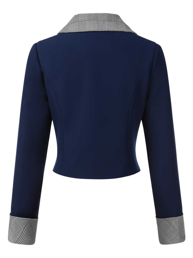 [Pre-Sale] Navy Blue 1950s Plaids Collar Cropped Blazer