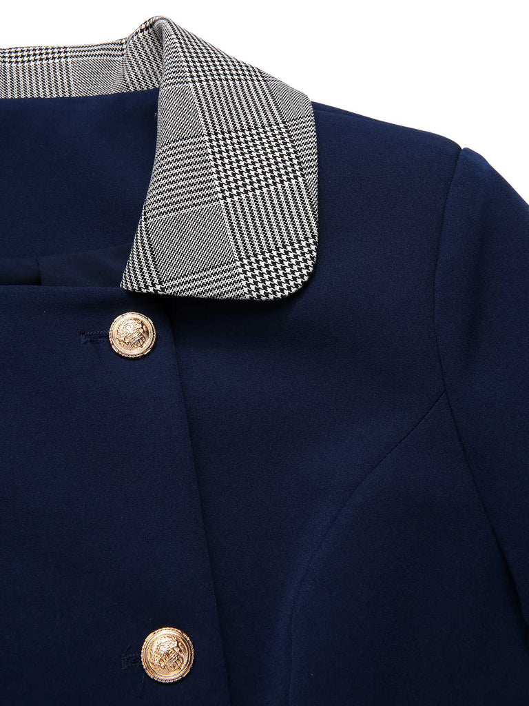 [Pre-Sale] Navy Blue 1950s Plaids Collar Cropped Blazer