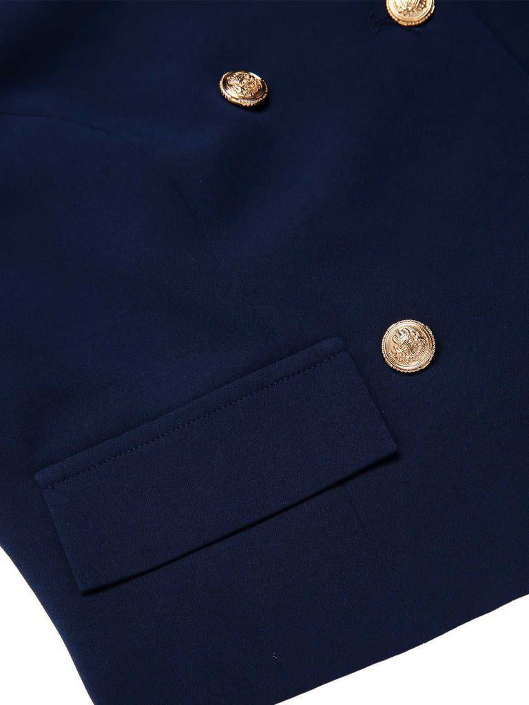 [Pre-Sale] Navy Blue 1950s Plaids Collar Cropped Blazer