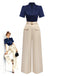 [Pre-Sale] Blue & Khaki 1930s Contrast Stand Collar Jumpsuit