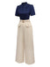 [Pre-Sale] Blue & Khaki 1930s Contrast Stand Collar Jumpsuit