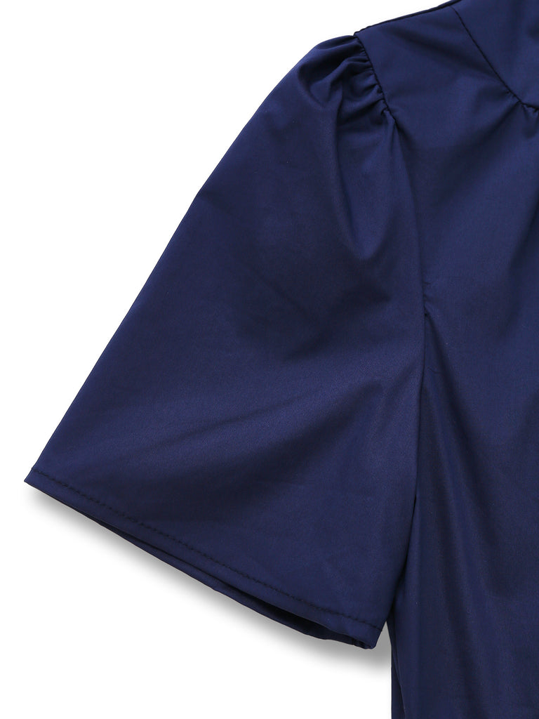 [Pre-Sale] Blue & Khaki 1930s Contrast Stand Collar Jumpsuit