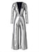 [Pre-Sale] Silver 1980s Metallic Deep-V Belt Jumpsuit