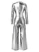[Pre-Sale] Silver 1980s Metallic Deep-V Belt Jumpsuit