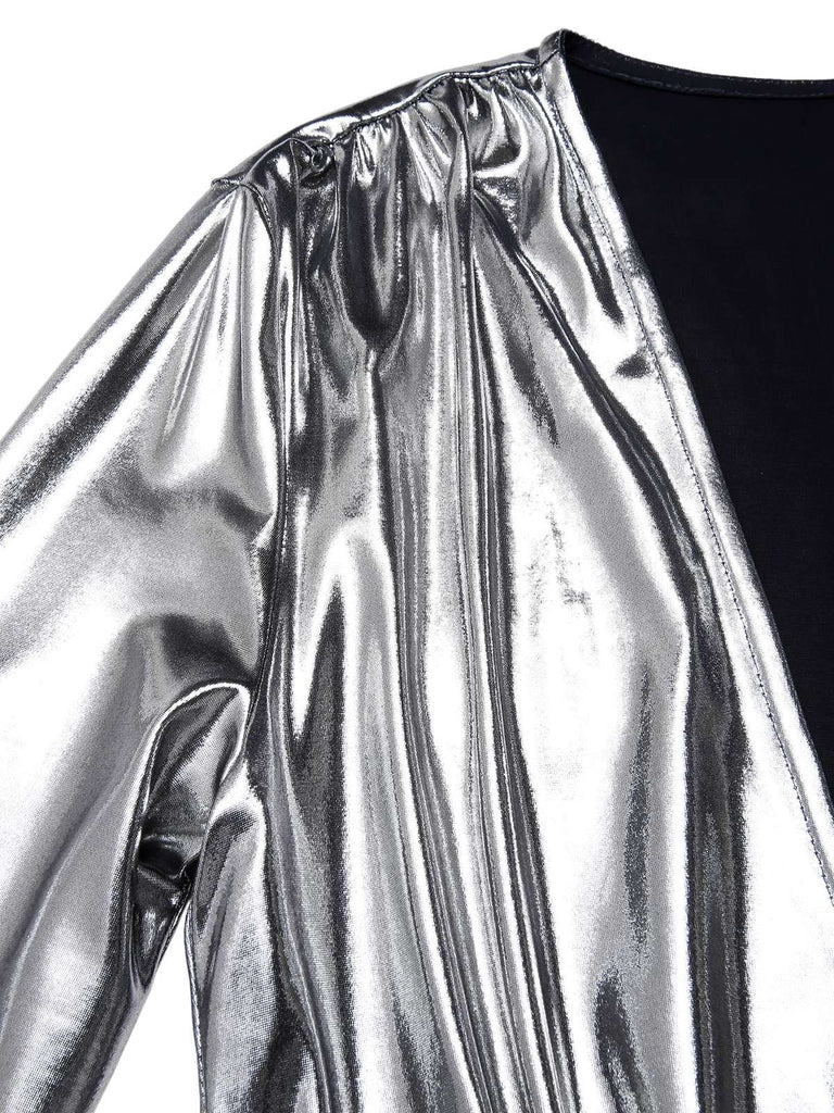 [Pre-Sale] Silver 1980s Metallic Deep-V Belt Jumpsuit
