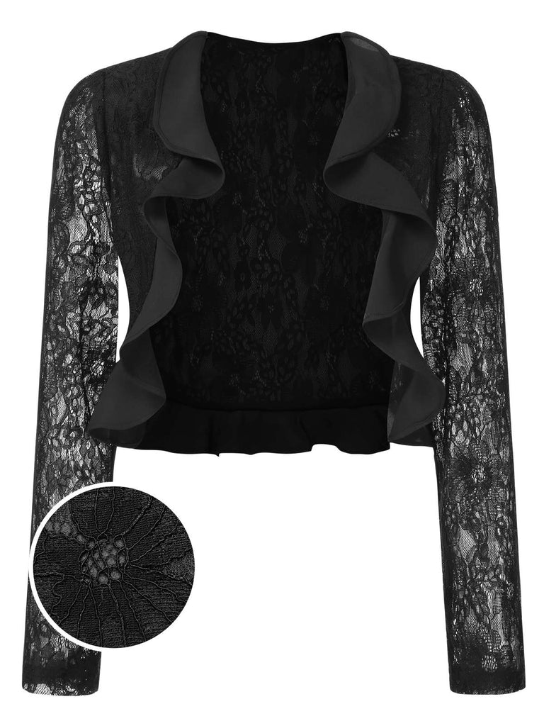 [Pre-Sale] Black 1950s Lace Ruffle Vintage Shrug Jacket