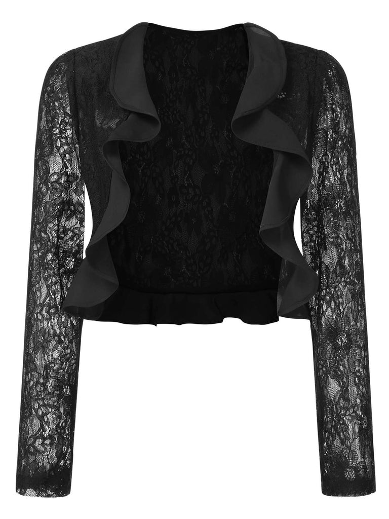 [Pre-Sale] Black 1950s Lace Ruffle Vintage Shrug Jacket