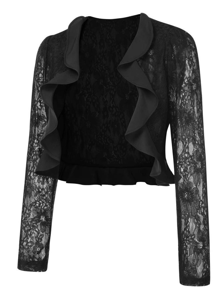 [Pre-Sale] Black 1950s Lace Ruffle Vintage Shrug Jacket