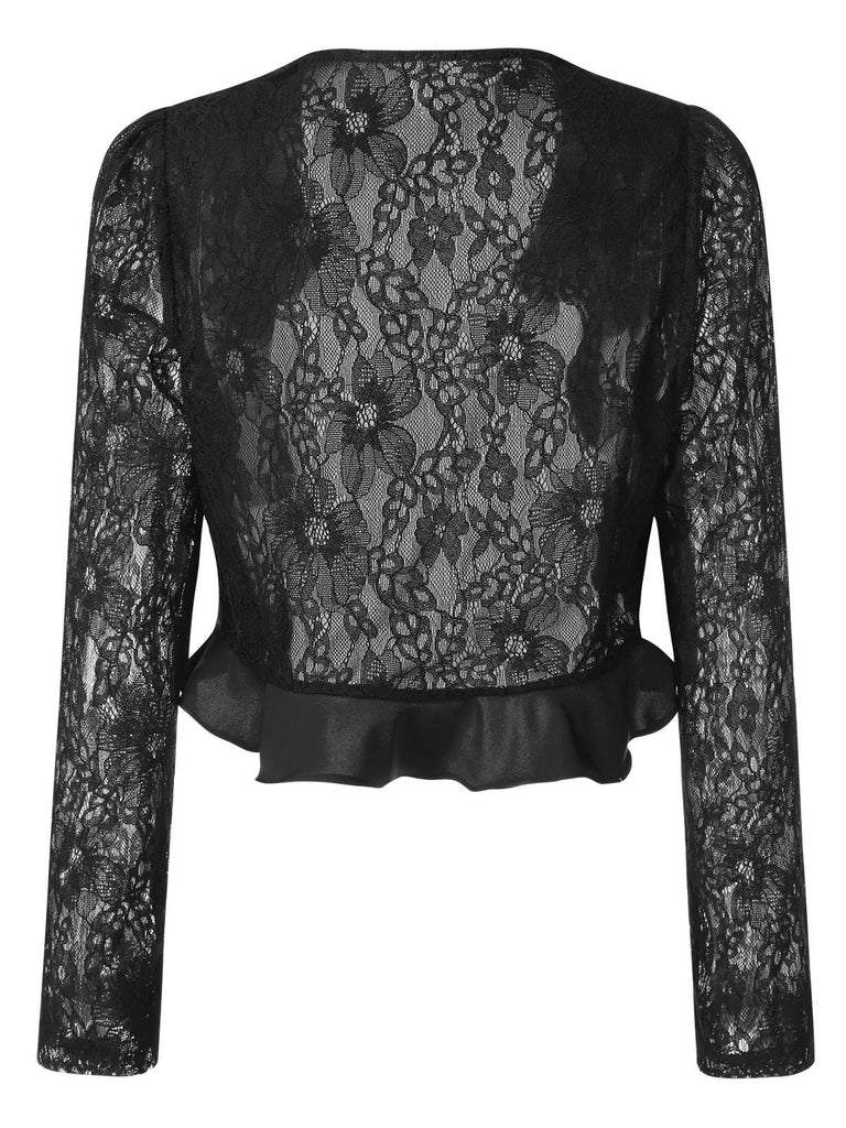 [Pre-Sale] Black 1950s Lace Ruffle Vintage Shrug Jacket