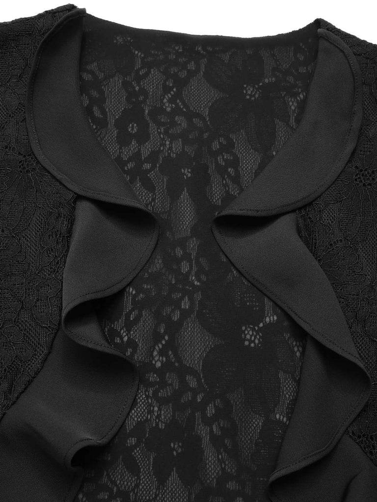 [Pre-Sale] Black 1950s Lace Ruffle Vintage Shrug Jacket