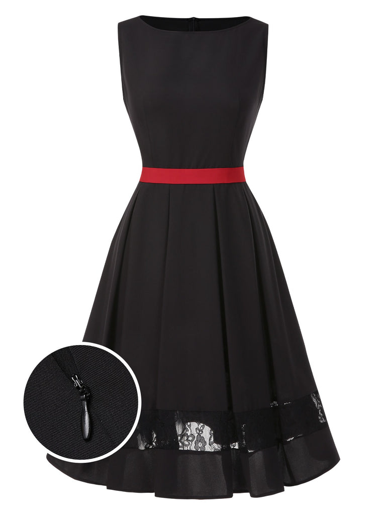 [Pre-Sale] Black 1950s Contrast Lace Patchwork Boat Neck Dress